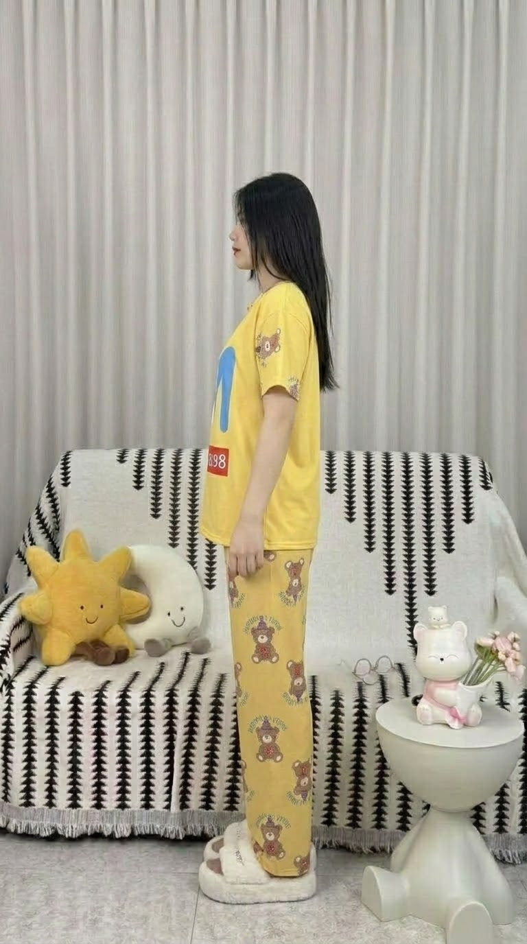 Cute Stitch Print 3-Piece Sleepwear & Pyjama Set (T-Shirt, Long Pants & Shorts)