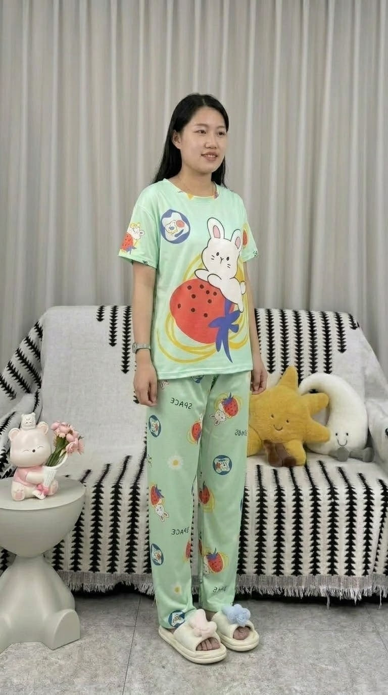 Cute Stitch Print 3-Piece Sleepwear & Pyjama Set (T-Shirt, Long Pants & Shorts)