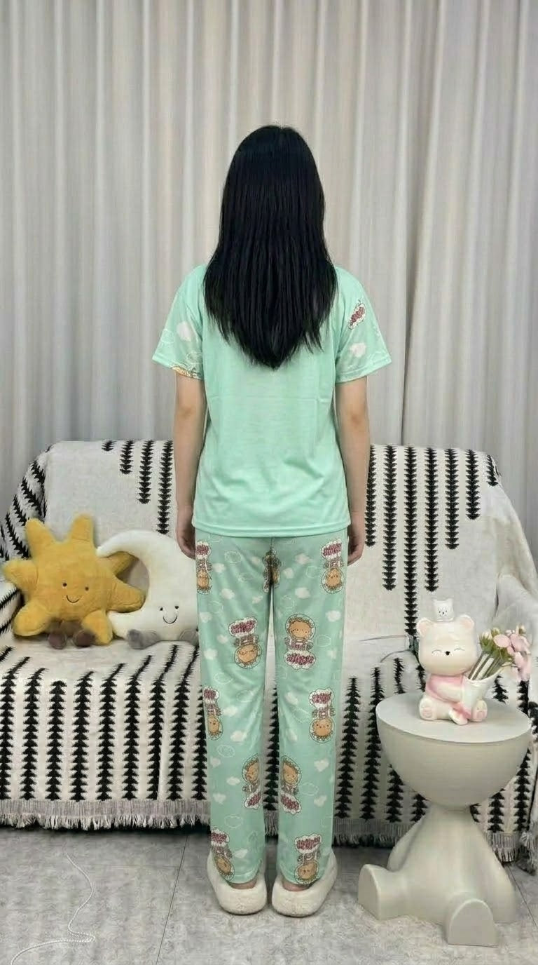 Cute Stitch Print 3-Piece Sleepwear & Pyjama Set (T-Shirt, Long Pants & Shorts)