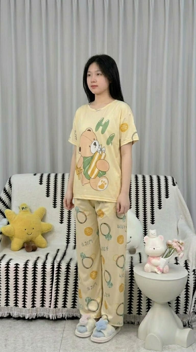 Cute Stitch Print 3-Piece Sleepwear & Pyjama Set (T-Shirt, Long Pants & Shorts)