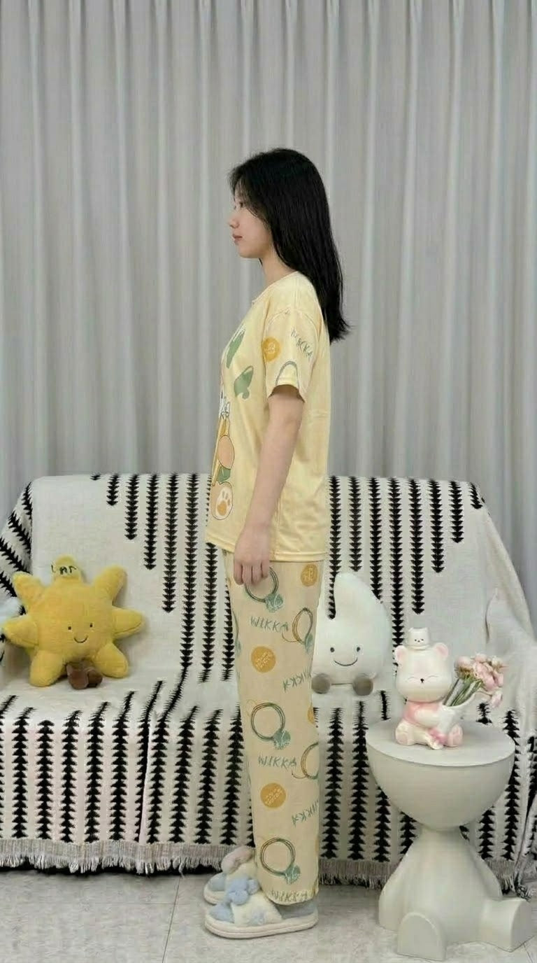 Cute Stitch Print 3-Piece Sleepwear & Pyjama Set (T-Shirt, Long Pants & Shorts)