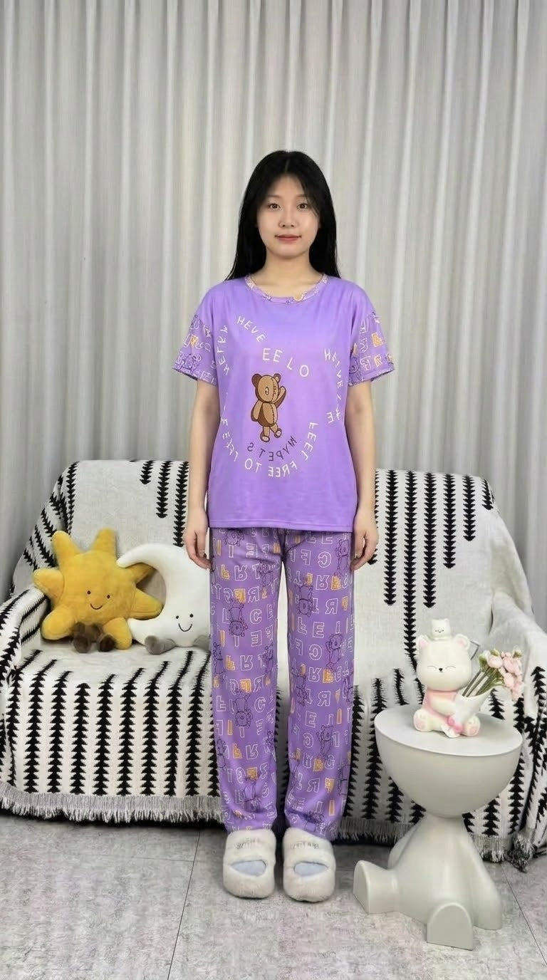 Cute Stitch Print 3-Piece Sleepwear & Pyjama Set (T-Shirt, Long Pants & Shorts)