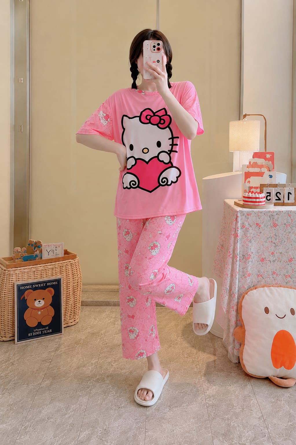Cute Stitch Print 3-Piece Sleepwear & Pyjama Set (T-Shirt, Long Pants & Shorts)
